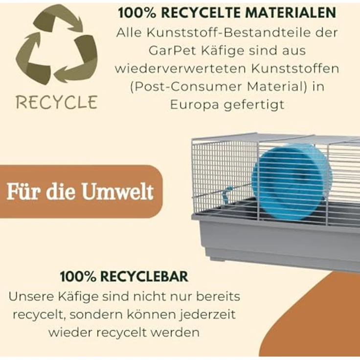 GarPet Hamsterkäfig Nagerkäfig Mäusekäfig mit Haus Laufrad Käfig Farbwahl (grau) – Bild 5