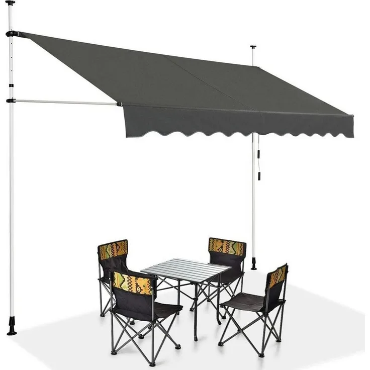 KOMFOTTEU Klemmmarkise 2 m, höhenverstellbar, UV-beständig, wasserabweisend, beige/grau