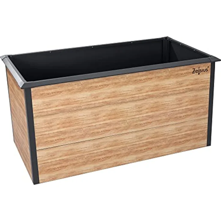 Zelsius Hochbeet für Garten, Terrasse oder Balkon Anthrazit RAL 7016 | 150 x 75 x 77 cm, in Holzoptik | Gemüsebeet, Blumenbeet, Pflanzbeet, Pflanzkasten, Blumenkasten, Gartenbeet