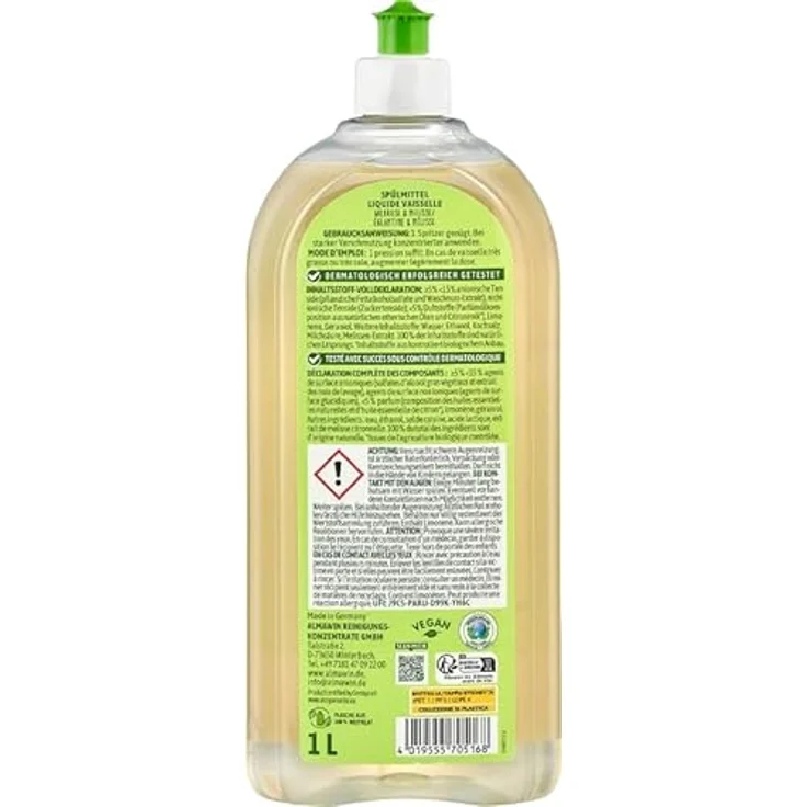 Almawin Spülmittel Wildrose Melisse 1L, hochkonzentriertes Geschirrspülmittel mit zartem Blumenduft, hautmild und vegan – Bild 5