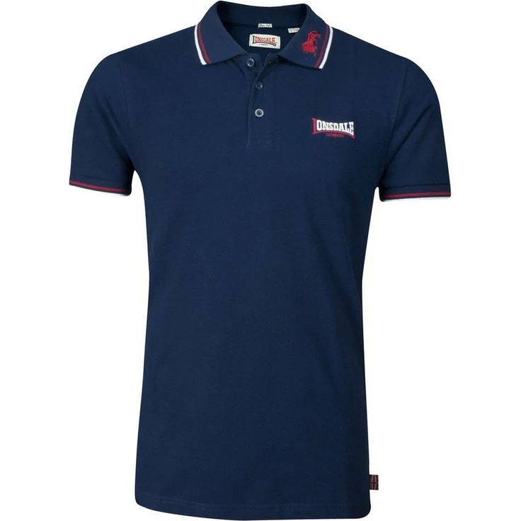 Lonsdale Poloshirt Lion, Arbeitsshirt mit abgesetzten Stickereien und gestreiften Bündchen, blau – Bild 1