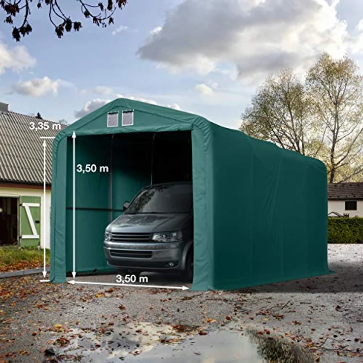TOOLPORT Wikinger Zeltgarage 4x8 m, Carport für Boote, Wohnmobile und Traktoren, wasserdichte PVC-Plane, Torgröße 3,5x3,5 m, grün – Bild 3