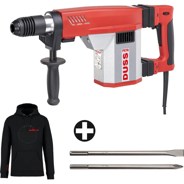 DUSS PX78SET Bohrhammer Kombihammer 1500 Watt, 10 Joule, SDS-max, mit Zusatzhandgriff und Meißelset