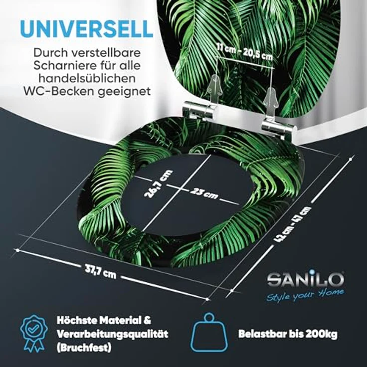 Sanilo WC Sitz Palmdream, Holztoilettendeckel mit Absenkautomatik, antibakterieller Oberfläche, stabile Ausführung, 200 kg belastbar – Bild 5