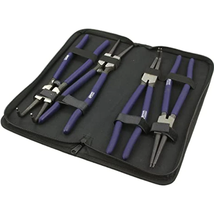 Mar-Pol Seeger Elastische Ringzange Set, 12 Zoll (300 mm), 4 Stück mit gebogenen und geraden Spitzen, inkl. Tasche – Bild 3