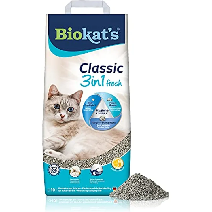 Biokat's Classic fresh 3in1 Katzenstreu mit Cotton Blossom-Duft - Klumpstreu aus Bentonit mit 3 unterschiedlichen Korngrößen - 1 Sack (1 x 10 L)