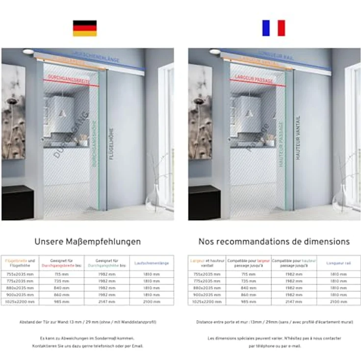 inova Glas Schiebetür 75 x 203 cm vollflächig satiniert Zimmertür Alu Komplettset mit Griffmuschel – Bild 4