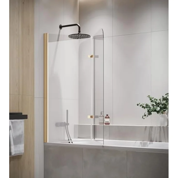 Badplaats B.V. Badewanne Austin Gold 5mm, mit Nanobeschichtung und drehbarem Aluminiumprofil, 120 x 140cm Duschwand Duschabtrennung – Bild 2