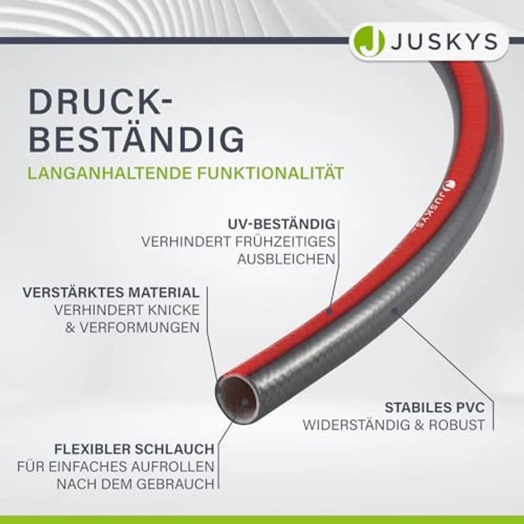 Juskys Schlauchtrommel Basic, 30 m, Multifunktionsbrause, 10 Funktionen, diverse Adapter, rot/grau – Bild 9