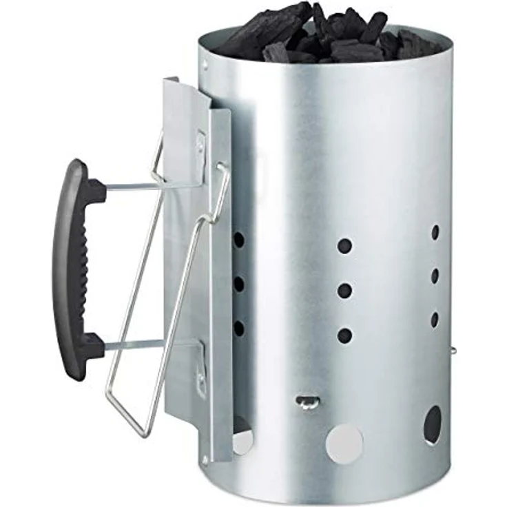 Relaxdays XL Anzündkamin, aus Stahl, Grillkohleanzünder für BBQ, Kamin, Grills, HxD: 30 x 19 cm, Grillstarter, silber – Bild 2