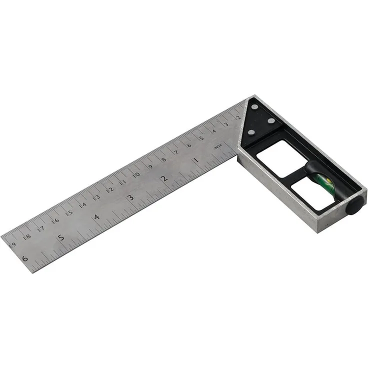 Silverline Anschlag- und Gehrungswinkel mit Wasserwaage 150 mm, Aluminiumguss in Mattglanz, Edelstahl-Linieal, metrische und zöllige Einteilungen