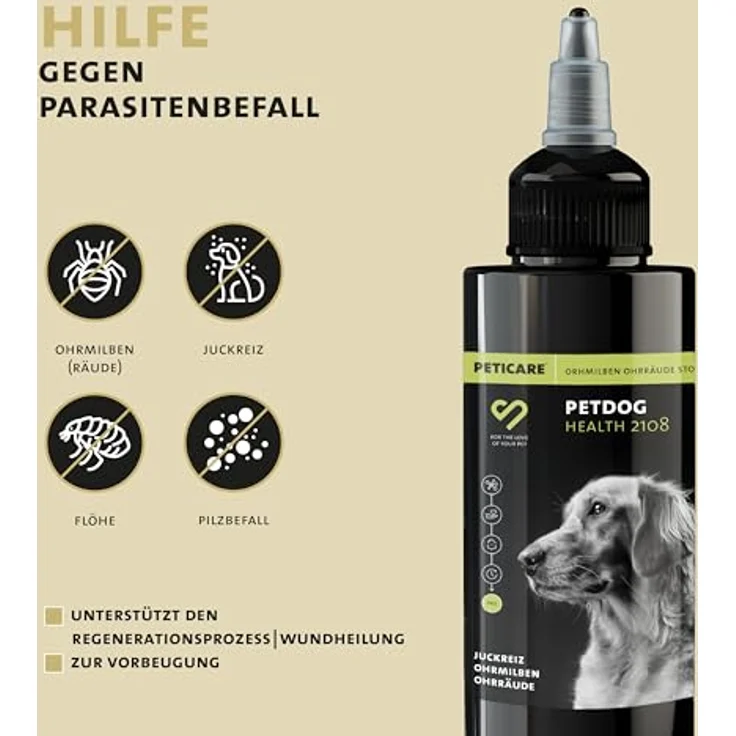 Peticare Anti-Parasiten Mittel für Hunde-Ohren | Gegen Ohrmilben Räude Pilze | lindert Juckreiz & fördert Regenerationsprozess | einzigartiges PRS® System für Lange Wirkung - petDog Health 2108 – Bild 2