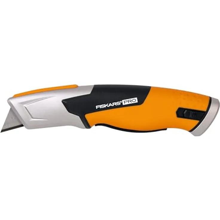 Fiskars Pro Sicherheitsmesser 1062938, Teppichmesser mit automatisch einziehender Klinge und ergonomischem Griff