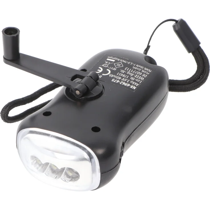 AccuCell LED Taschenlampe Dynamo Taschenlampe mit 3 LED, mit Ladekurbel, mit Solarladefunktion, 20 Lumen, schwarz – Bild 1