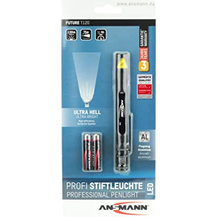 Ansmann Taschenlampe FUTURE T120 Professionelle Aluminium-Stiftleuchte mit hocheffizientem Reflektorsystem Penlight – Bild 6