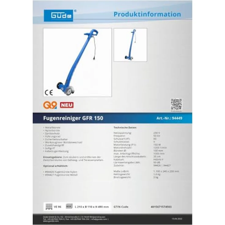 GUEDEAKTIVBANK Fugenreiniger GFR 150, Metall- und Nylonbürsten, inkl. Spritzschutz und Sicherheitsschalter – Bild 3