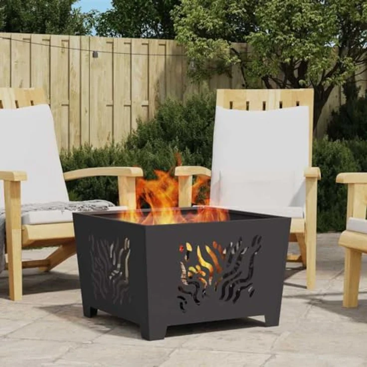 vidaXL Feuerstelle Schwarz, quadratischer Stahl-Outdoor-Feuerkorb 60 x 60 x 40 cm, hitzebeständig für Garten und Terrasse – Bild 3