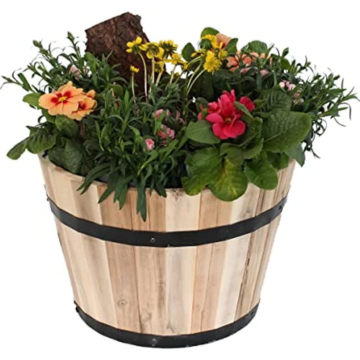 colourliving Pflanzkübel Holz rund 40 cm Holzfass Blumenkübel Blumentopf Natur Akazienholz Pflanztopf – Bild 5