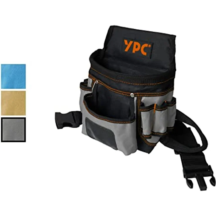 YPC Presto Werkzeug Gürteltasche XL – wasserfeste Werkzeugtasche mit 12 Taschen, Hammerschlaufe, reißfestem Nylongürtel, Grau-Schwarz, 27x21x13cm, 5 kg Tragkraft – Bild 4