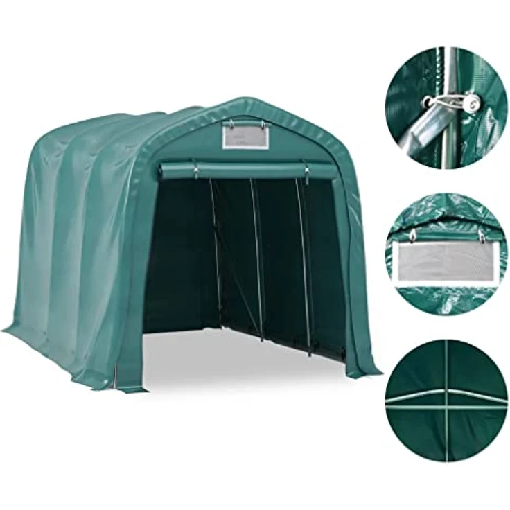 vidaXL Garagenzelt Wasserfest Zeltgarage Weidezelt Foliengarage Zelt Lagerzelt Auto Motorrad Schutz Unterstand Lagerung PVC 2,4x3,6m Grün – Bild 5