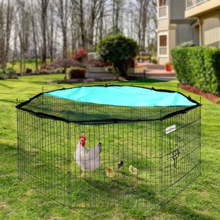VENDOMNIA Freigehege für Kleintiere mit Tür Netz, Sonnenschutz, Metallgitter verzinkt, Ø 151cm, Umfang 464cm, Element 58x58cm, für Kaninchen Meerschweinchen Hasen Welpen, robust und wetterbeständig – Bild 4