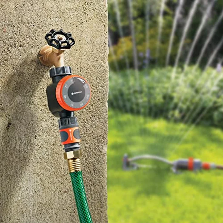 Gardena Mechanische Wasserzeitschaltuhr 31169, Bewässerungscomputer mit Durchflussregelung, braun – Bild 3