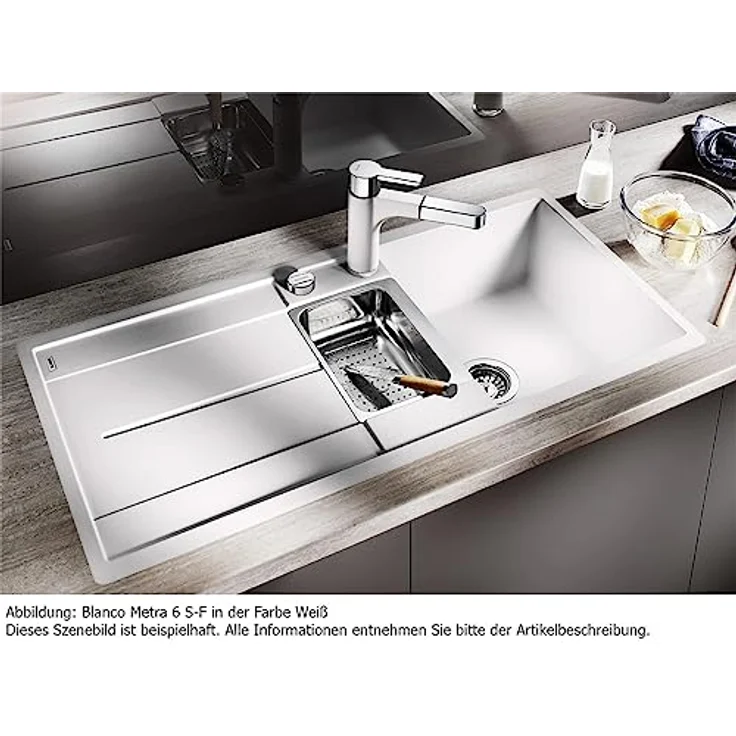 Blanco Granitspüle BLANCO Einbauspüle METRA 6 S-F flächenbündig einbaubar Softweiß, 0/0 cm, Silgranit Spüle mit reversibler Einbauoption – Bild 2