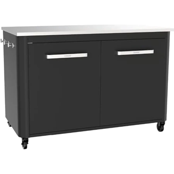 Cozze Tisch für Outdoor-Küche, mit integriertem Abfallbehälter, für 2 Pizzaöfen, schwarz, 120 x 60 cm, mit 4 Schwerlastrollen – Bild 4