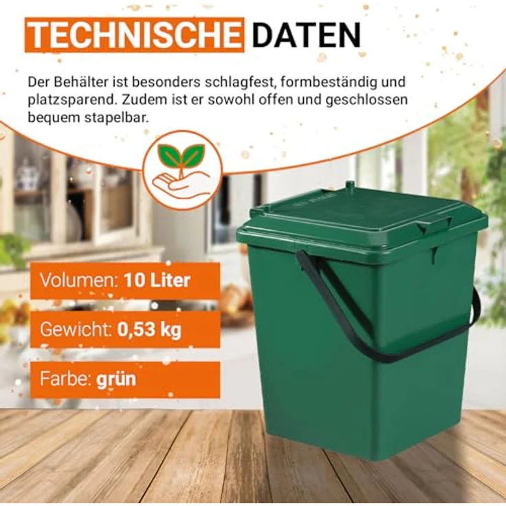 GARANTIA Komposter BIO-Eimer 10 Liter grün, Mülltrennung leicht gemacht – Bild 3