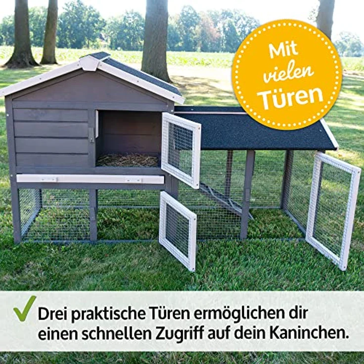 zooprinz Brandneuer Kaninchenstall, Hasenstall aus massivem Vollholz ideal für draußen mit großer Kotschublade - Natürliche Farben, Zweistöckig, Winterfest – Bild 4