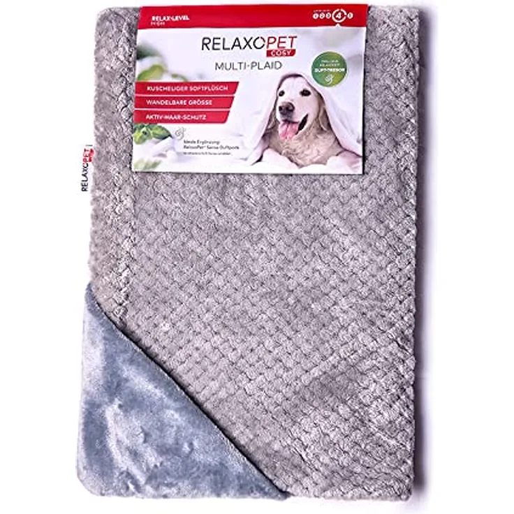RelaxoPet Cosy, Multi-Plaid Hunde- und Katzendecke mit original Duft-Tresor, Decke für Hunde und Katzen, 65 x 95 cm