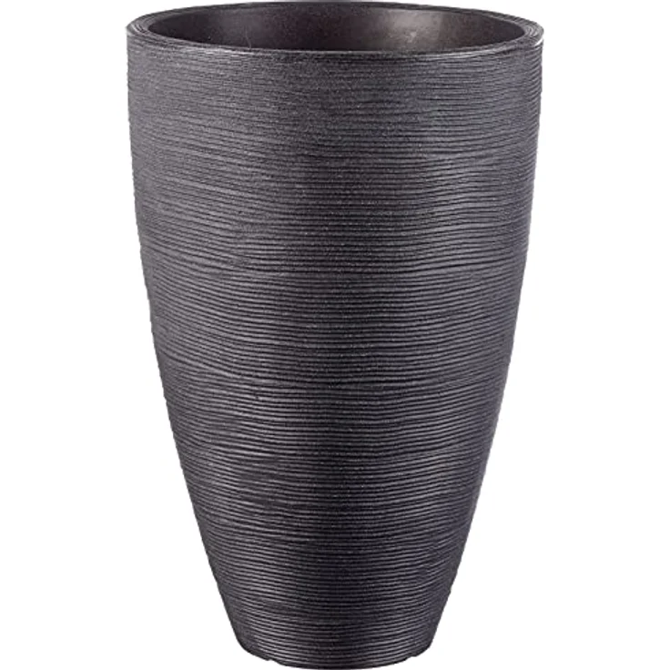 Dehner Pflanzvase Vino | Übertopf, Pflanzgefäß | für Topfpflanzen | modern, rund, formstabil, robust | Riffelstruktur | Indoor, Outdoor | Kunststoff | anthrazit | Ø 40 cm, Höhe 60 cm – Bild 1