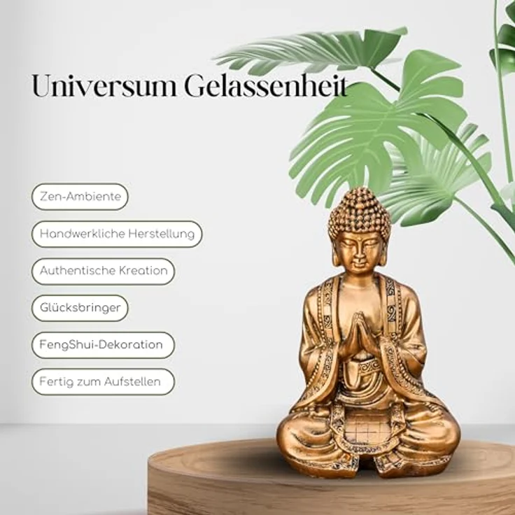 Zen Light Buddha Meditation Gold Dekofigur Harz, Einheitsgröße – Bild 3