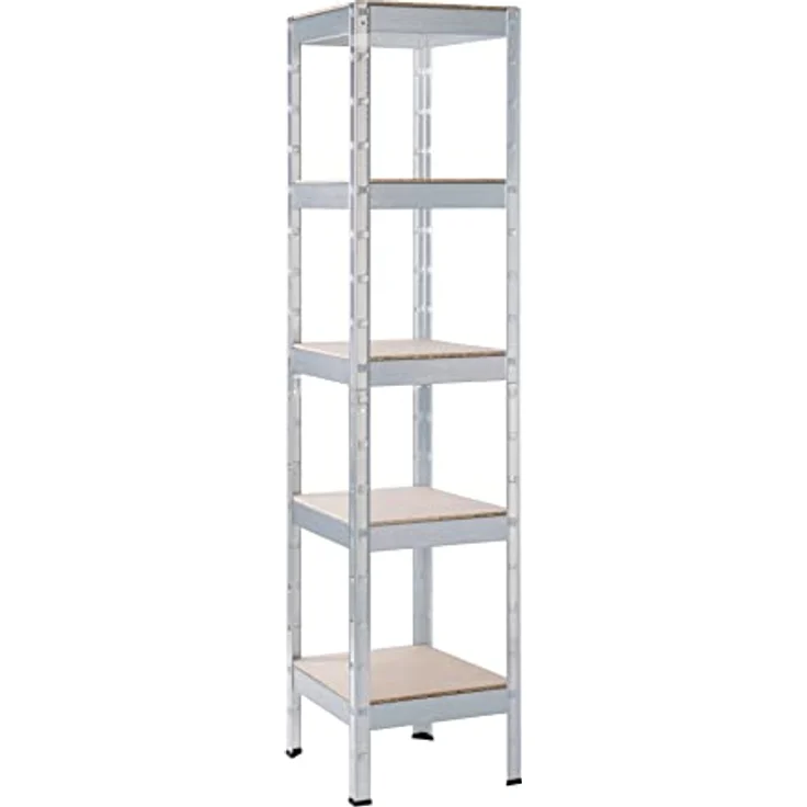 SCHULTE Regalwelt Schwerlastregal mit 5 Holzböden, 180x40x40 cm (HxBxT), Traglast pro Ebene ca. 90 Kg, verzinkt, Lagerregal, Kellerregal, Werkstattregal, Steckregal – Bild 1