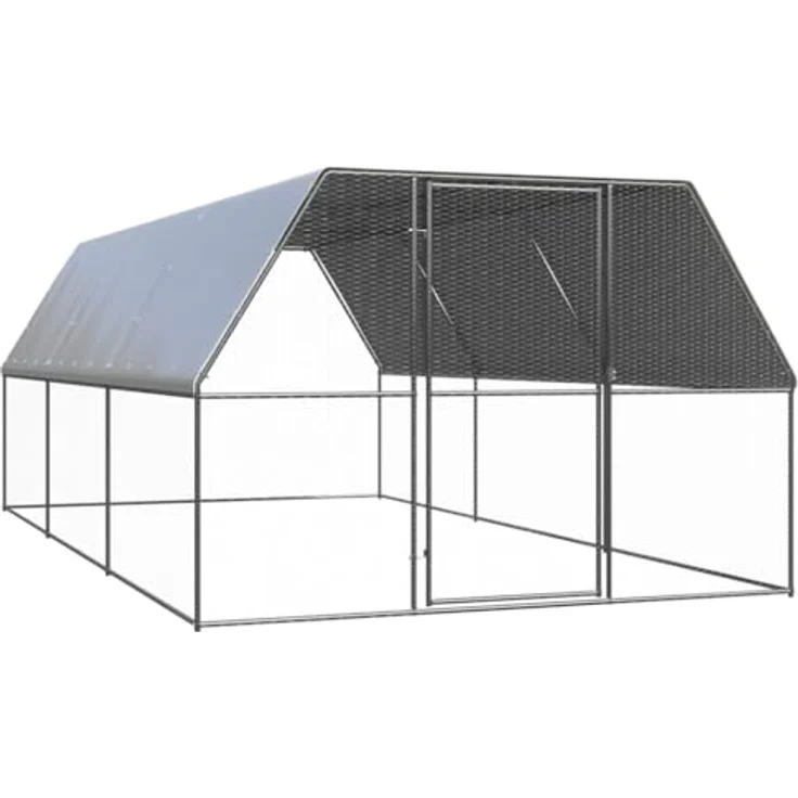 vidaXL Hühnerstall, Outdoor-Hühnerkäfig 3x6x2 m aus verzinktem Stahl, wasserabweisendes Dach, Tür mit Schloss, silbern – Bild 1