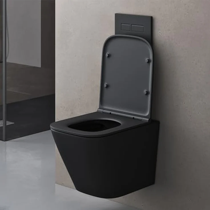 doporro Hänge-WC Spülrandlos Hänge-Toilette mit Tiefspüler inkl. Soft-Close Absenkautomatik matt schwarz aus Keramik Wandmontage Aachen112 – Bild 2