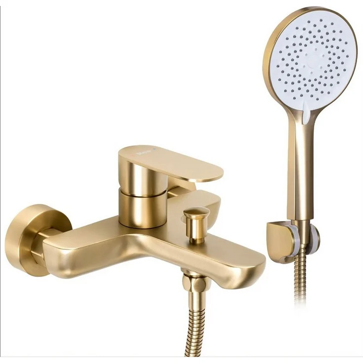 wohnwerk.idee Duschsystem Wannenarmatur Logan, Gold Matt, moderne Messing-Konstruktion mit Keramikkartusche und ABS-Handbrause
