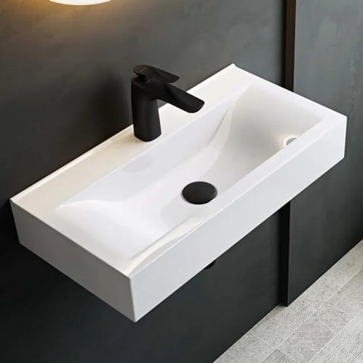 Mai & Mai Hängewaschbecken Brüssel118g mit Nano-Beschichtung/Lotus-Effekt, BTH: 60x31x10 cm, in weiß, aus Keramik, rechteckig – Bild 2