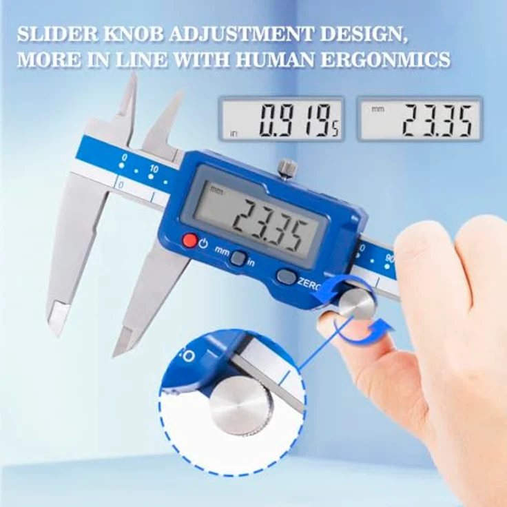 DASQUA Digitaler Messschieber 200 mm / 8 Zoll, Präzisions-Schieblehre aus Edelstahl mit großem LCD-Display, Auto-Off, Genauigkeit ±0,03 mm, inkl. Schutzbox und Ersatzbatterie – Bild 2