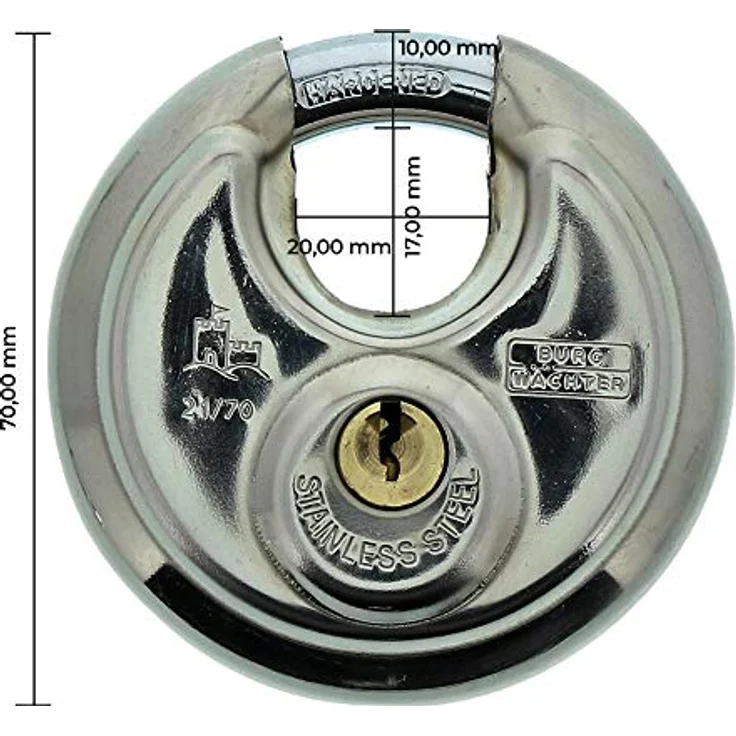BURG-WÄCHTER Rundbügelschloss Circle 21 70 SB (Verchromter Edelstahl, 9 mm Bügelstärke) silber – Bild 4