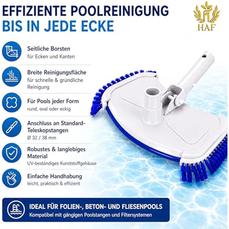 HAF Poolsauger Bodensauger DeLuxe mit dreifach Bürstendesign und 32/38mm Schlauchanschluss für Einbau- & Aufstellpools – Bild 2