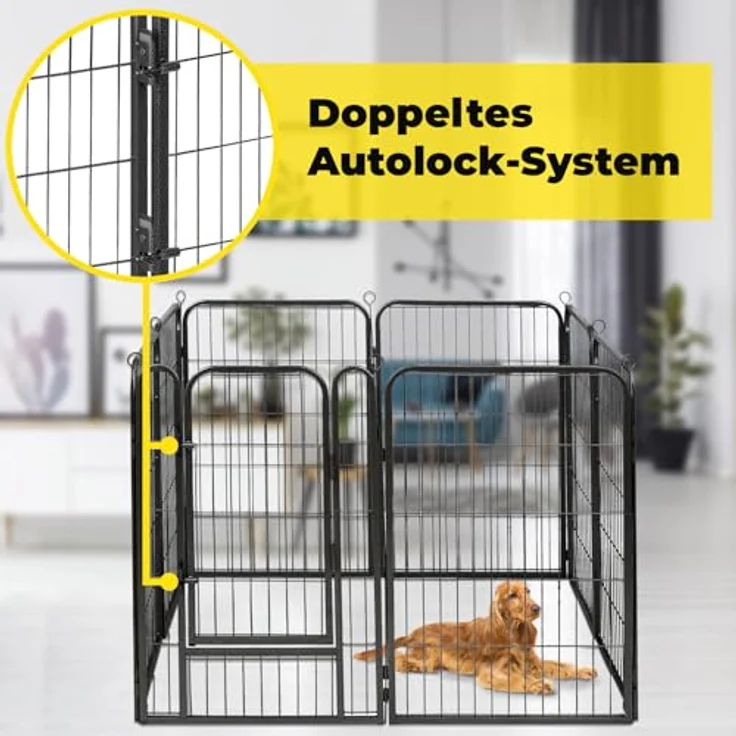 Hundelaufstall Welpenlaufstall 4-10-teilig (Höhe 60cm, 80cm, 114cm) Laufgitter Freigehege Freilaufgehege Welpenzaun Tierlaufstall Welpenfreigehege Welpenauslauf, Hunde-Laufstall, faltbar, mit Tür – Bild 4
