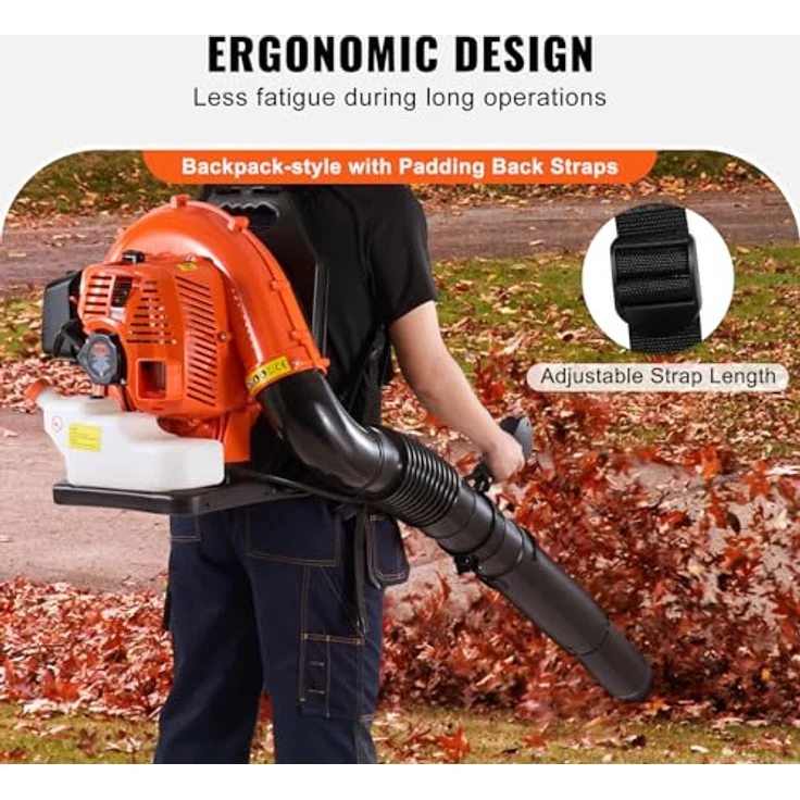 VEVOR Rucksack-Laubbläser, 79 CC 2-Takt Benzin, 930 CFM Luftvolumen, 184 MPH Geschwindigkeit, 3-Liter-Kraftstofftank, ideal für Rasenpflege und Laubreinigung – Bild 5