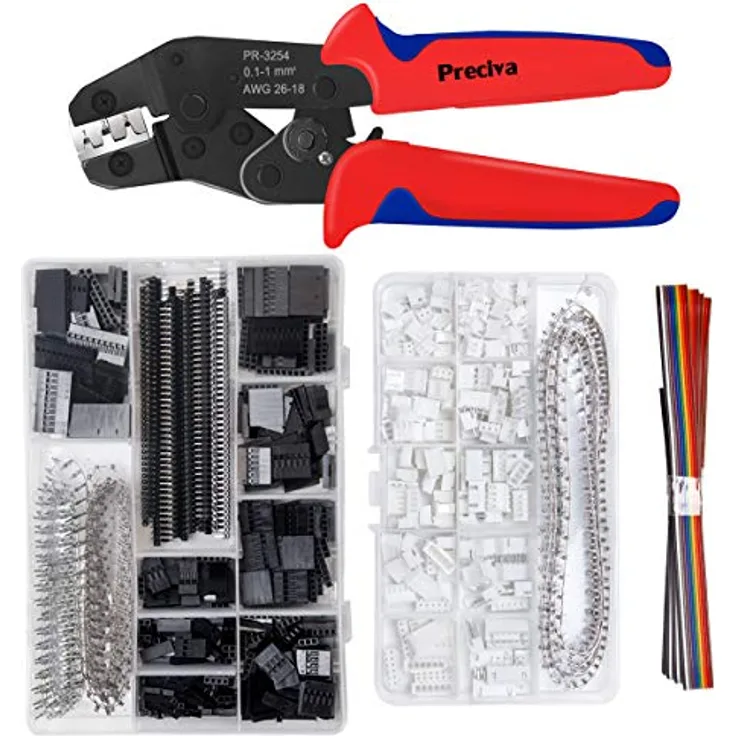 Preciva Crimpzange Dupont Stecker Set, 1550 pcs 2,54 mm Steckverbinder und Crimp Pins, 460 pcs JST-XH Kontakte, für Kabelquerschnitte 0,1-1 mm²