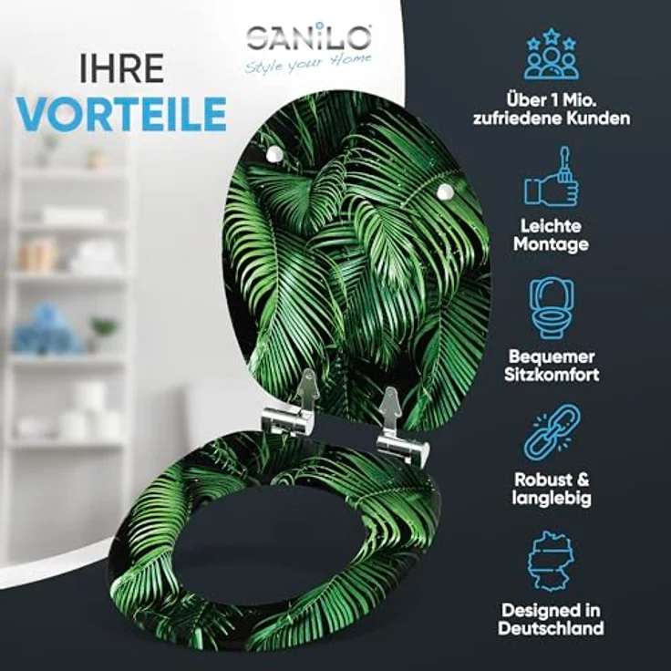 Sanilo WC Sitz Palmdream, Holztoilettendeckel mit Absenkautomatik, antibakterieller Oberfläche, stabile Ausführung, 200 kg belastbar – Bild 2