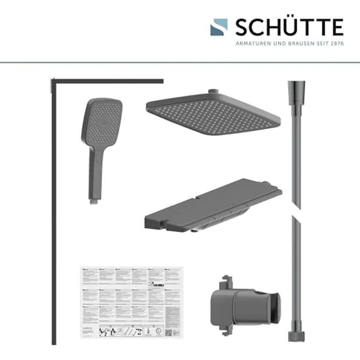 Schütte Duschsystem HAWAII Überkopfbrause-Set, 115 cm, 3 Strahlarten, mit Thermostatarmatur und Glasablage, Komplett-Set inkl. Montagematerial – Bild 7