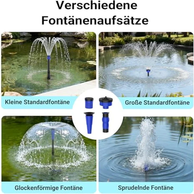 Wiltec Edelstahl Springbrunnenpumpe 50 W 1750 l/h, max. Fontänenhöhe 1,6 m, inkl. 3 Aufsätze, Aquariumpumpe in Edelstahl – Bild 6