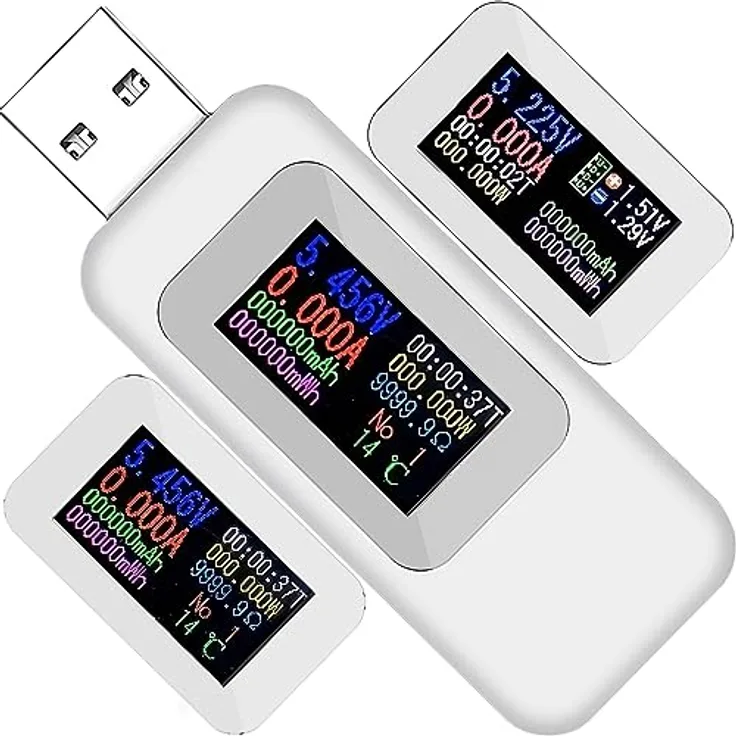 Retoo Spannungsprüfer USB Multimeter Tester Messgerät Leistungstester Strommessgerät, (USB-Messgerät Handbuch auf Deutsch Originalverpackung), Verbesserte Version, Speicherfunktion, Breite Anwendung, Genauigkeit