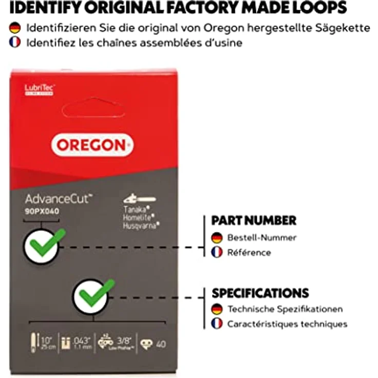 Oregon AdvanceCut 90PX Sägekette passend für 25 cm Einhell, Gardol, Matrix, Mr. Gardener, Pattfield Hochentaster, 40 Treibglieder – Bild 5