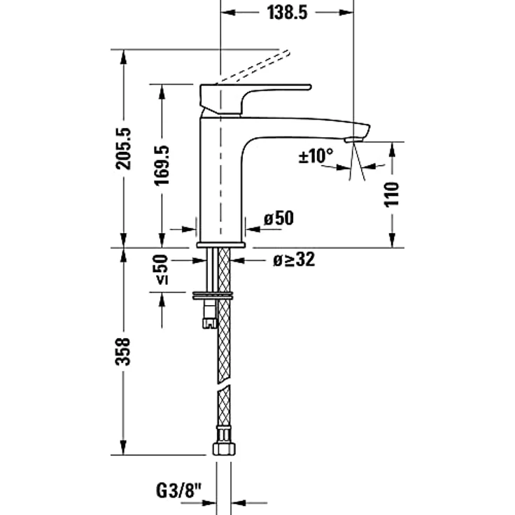 Duravit B.1 Waschtischarmatur, Größe M (Auslauf Höhe 110 mm), Wasserhahn Bad, Waschbecken Armatur mit Keramikkartusche, Chrom – Bild 3
